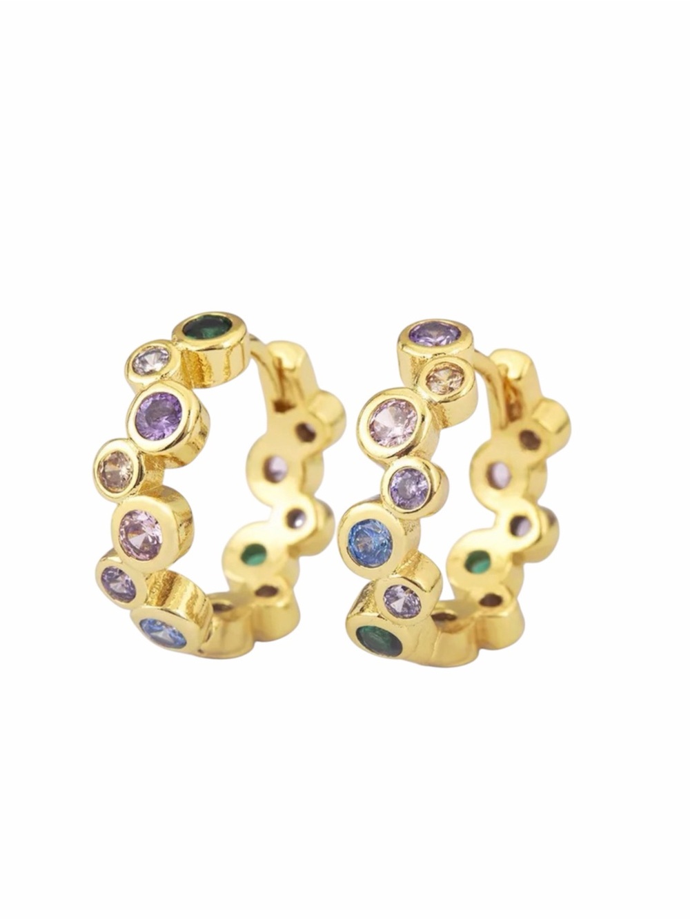 Multicolor Bezel Set CZ Huggies 18KT Gold Plated NWT